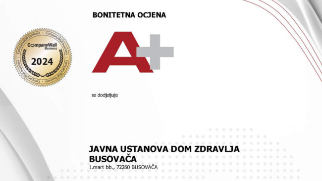 Dom-zdravlja-Busovaca-2024-Certifikat-bonitetne-izvrsnosti-A-plus-naslovna