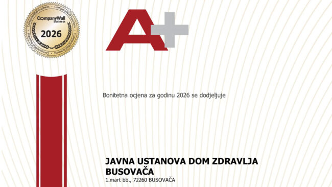 Dom-zdravlja-Busovaca-2026-Certifikat-bonitetne-izvrsnosti-A-plus-naslovna
